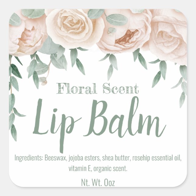 Calming Pink Roses Lip Balm Tube Labels Quadratischer Aufkleber (Vorderseite)