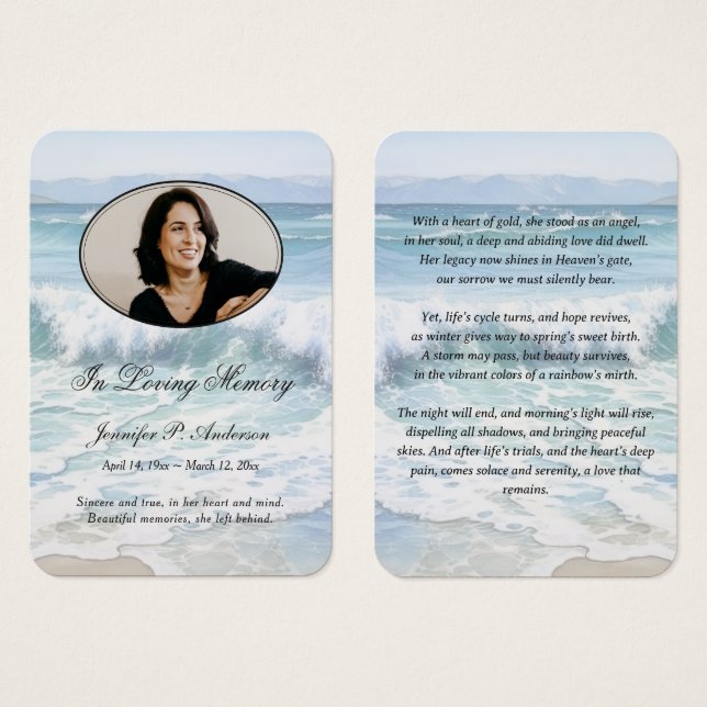 Calming Seashore Memorial Foto Cards (Vorne & Hinten)