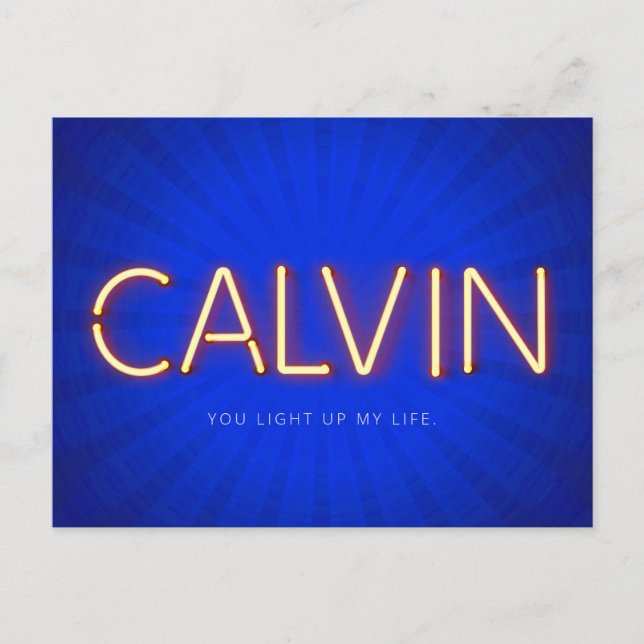 Calvin Name in leuchtenden Neonleuchten Postkarte (Vorderseite)