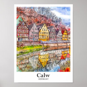 Calw Deutschland Kunst Reise Aquarell Handgezeichn Poster