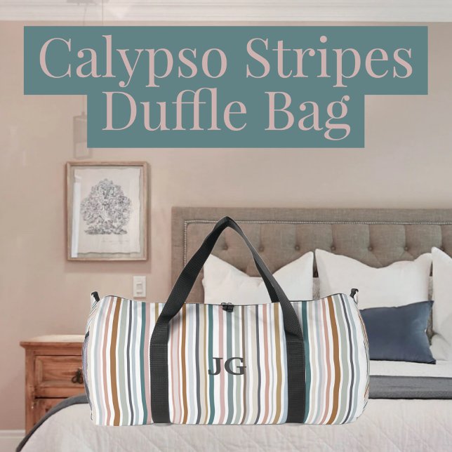 Calypso Stripes Aquamarin Pink Grau Tan Blau Duffle Bag (Calypso Stripes Colorful Teal Pink Gray Tan Blue Duffle Bag by JG Anchor Designs)