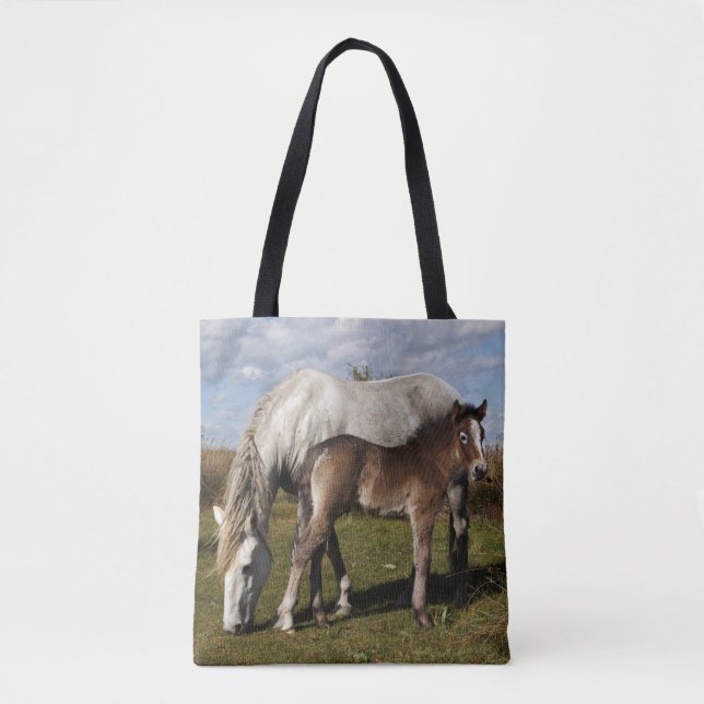 Camargue Horse Foal mit Mutter Tasche (Vorderseite)