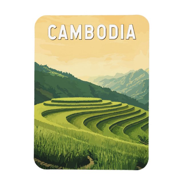 Cambodia Illustration Travel Art Vintag Magnet (Vertikal)