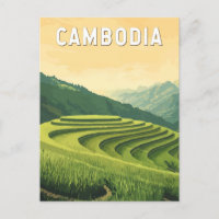 Cambodia Illustration Travel Art Vintag