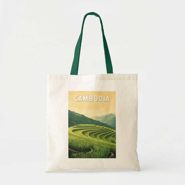 Cambodia Illustration Travel Art Vintag Tragetasche (Vorne)