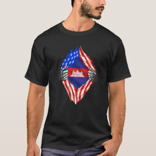 Cambodia Roots Usa Flag Patriotic Cambodian Herita T-Shirt