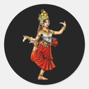 Cambodian Khmer Traditioneller Tanz Girl Apsara Ca Runder Aufkleber