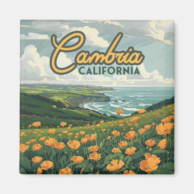 Cambria California Poppies Blume Pazifikküste Magnet (Vorne)