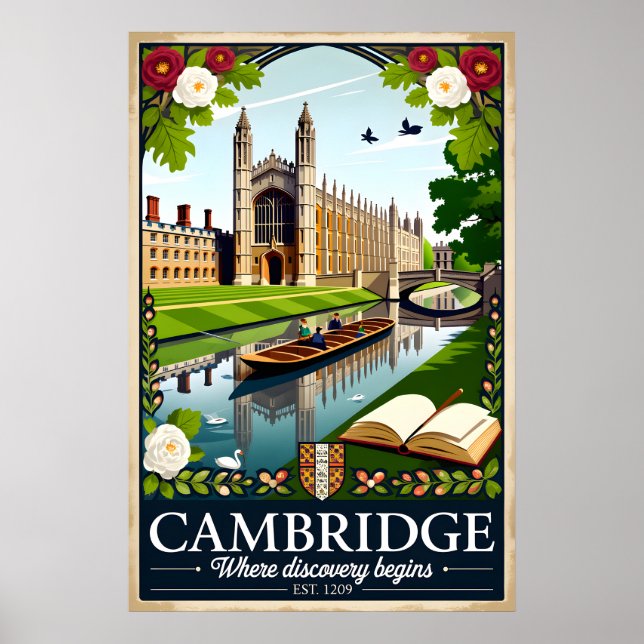 Cambridge England Retro-Reiseposter-Kunst Poster (Vorne)