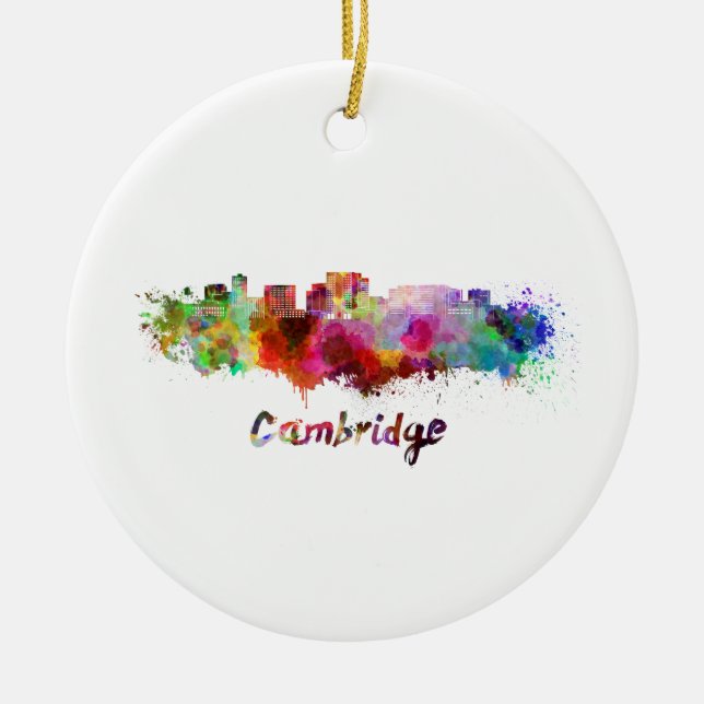 Cambridge MA skyline im Watercolor Keramik Ornament (Vorne)