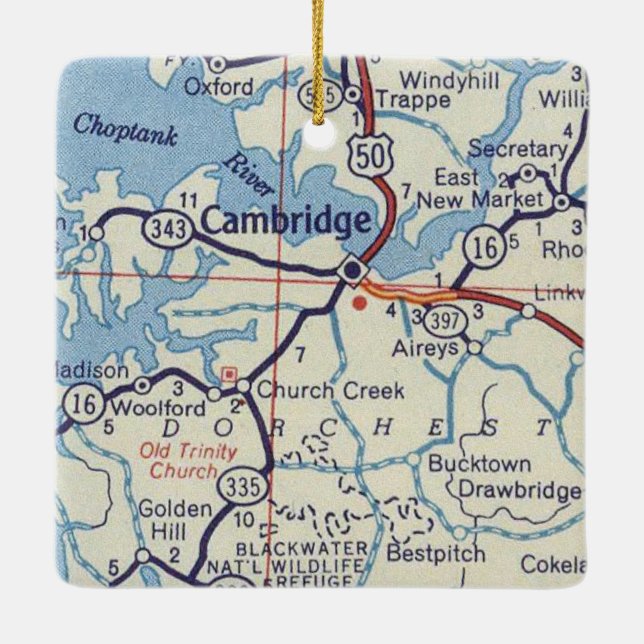 Cambridge MD Vintag Map Keramikornament (Rückseite)