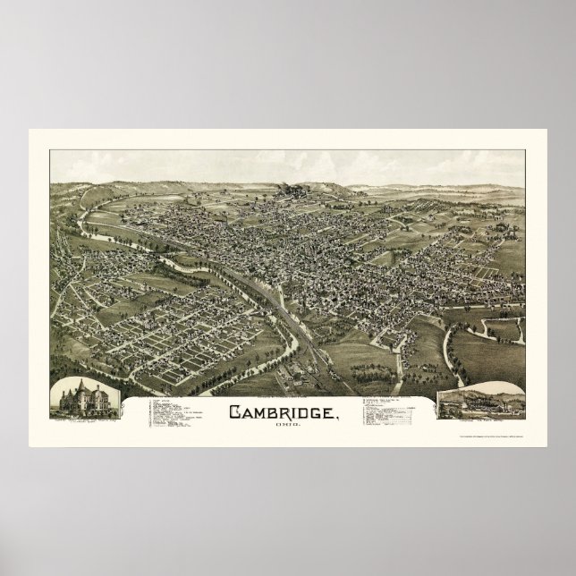 Cambridge, OH Panorama Karte - 1897 Poster (Vorne)