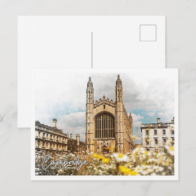 Cambridge United Kingdom Color Pencil Landschaft Postkarte (Vorne/Hinten)