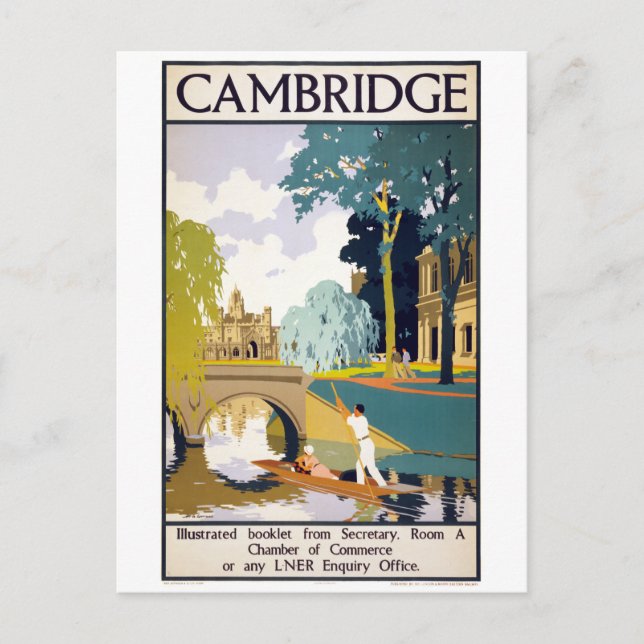 Cambridge Vintage Travel Poster Zurück Postkarte (Vorderseite)