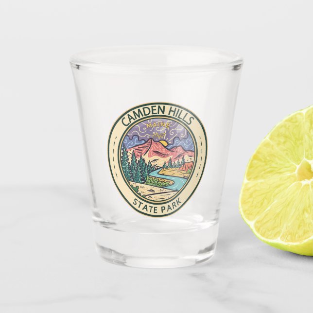 Camden Hills Staat Park Maine Abzeichen Schnapsglas (Vorderseite)