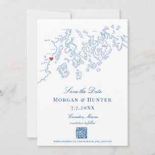 Camden Maine Map Eleganter QR-Code Save The Date