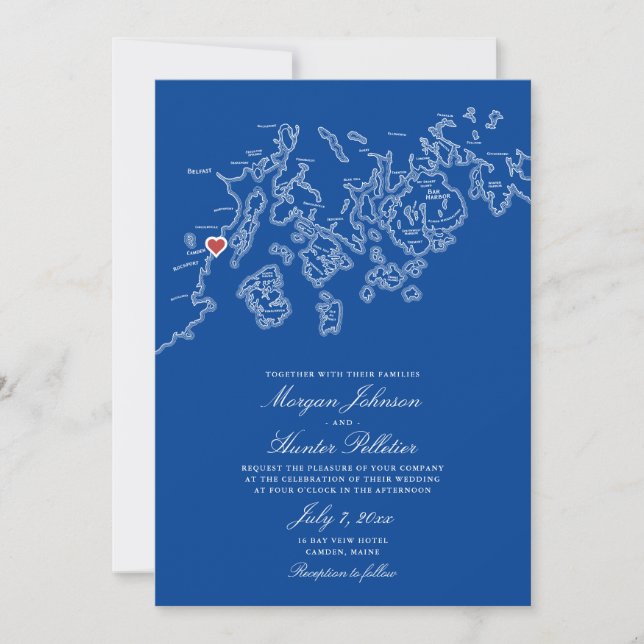 Camden Maine Map Faire-part de mariage - Penobscot (Devant)