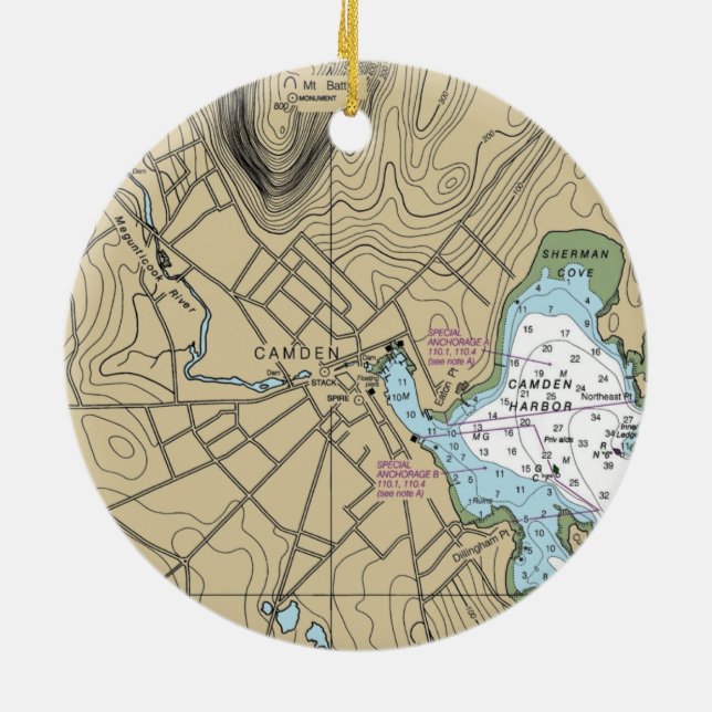 Camden Maine Nautical Chart Keramik Ornament (Hinten)