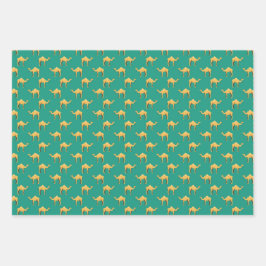 Camel Animal Pattern Green Geschenkpapier Set