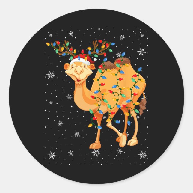 Camel Animal Weihnachtsmannmütze Ugly Christmas Tr Runder Aufkleber (Vorderseite)