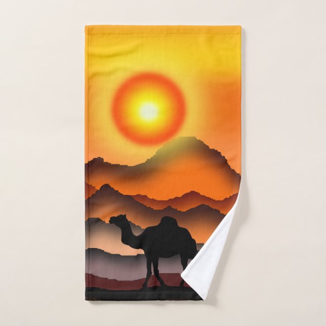 Camel at Sunrise Wüste Badetuch Set - Malerei (Handtuch)