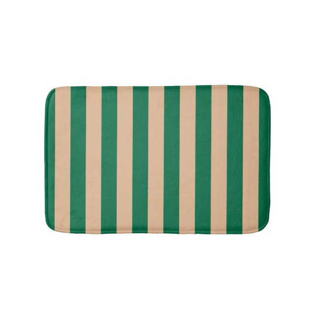 Camel Beige & Classic Green Stripe Badematte (Vorderseite)