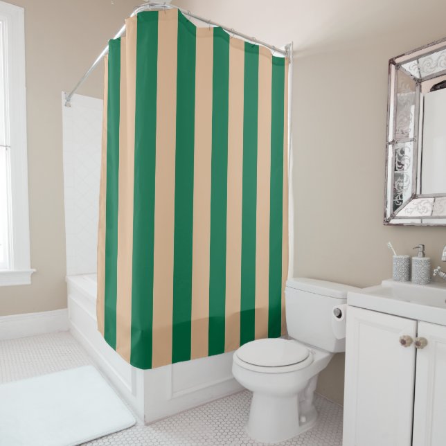 Camel Beige & Classic Green Stripe Duschvorhang (Beispiel)
