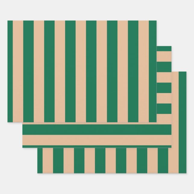 Camel Beige & Classic Green Stripe Geschenkpapier Set (Set)
