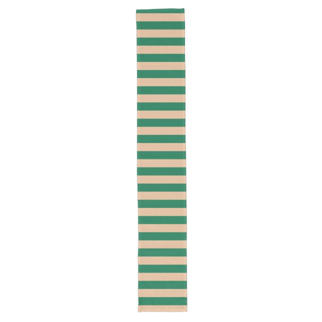 Camel Beige & Classic Green Stripe Großer Tischläufer (Vorderseite)