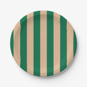Camel Beige & Classic Green Stripe Pappteller