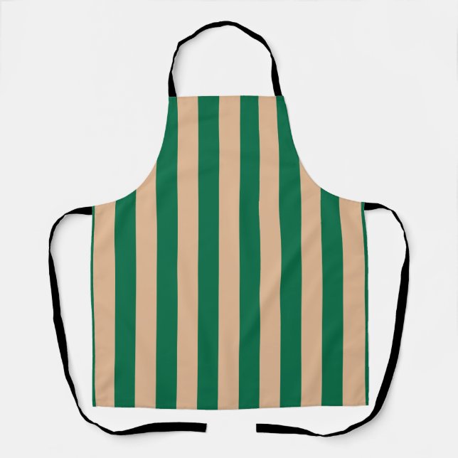 Camel Beige & Classic Green Stripe Schürze (Vorderseite)