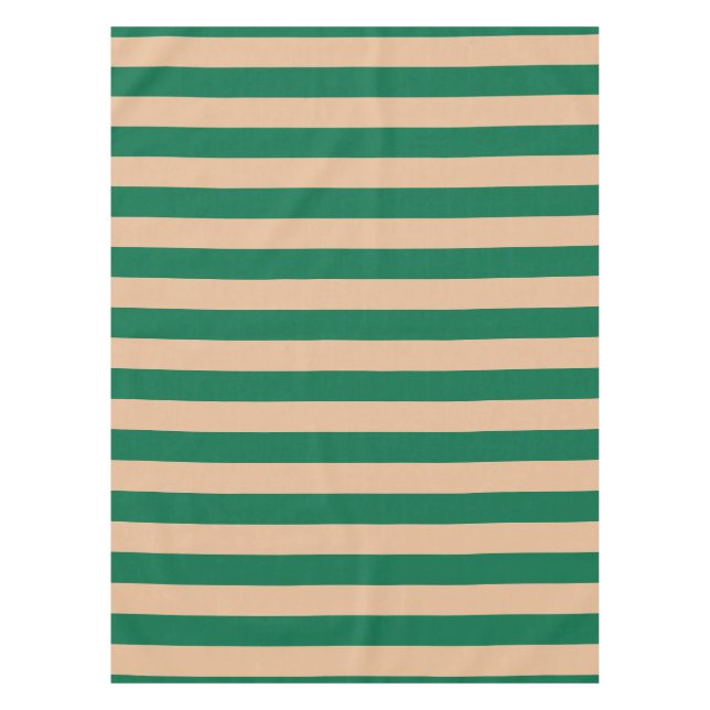 Camel Beige & Classic Green Stripe Tischdecke (Vorderseite)