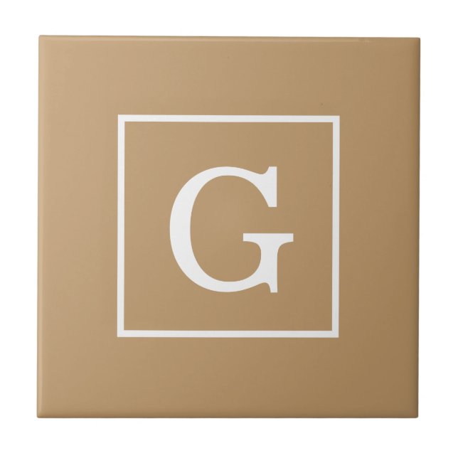 Camel Brown White Gerahmt Initial Monogram Fliese (Vorderseite)
