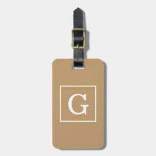 Camel Brown White Gerahmt Initial Monogram Gepäckanhänger