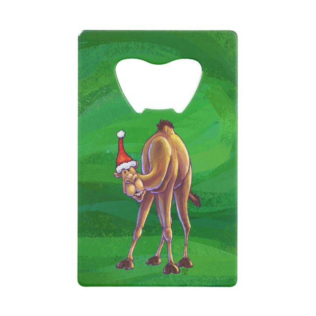 Camel Christmas auf Green Geldkarten Flaschenöffner (Vorderseite)