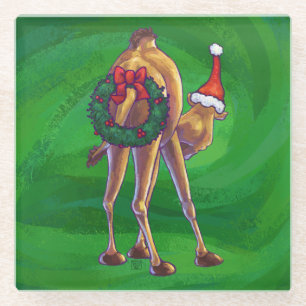 Camel Christmas auf Green Glasuntersetzer