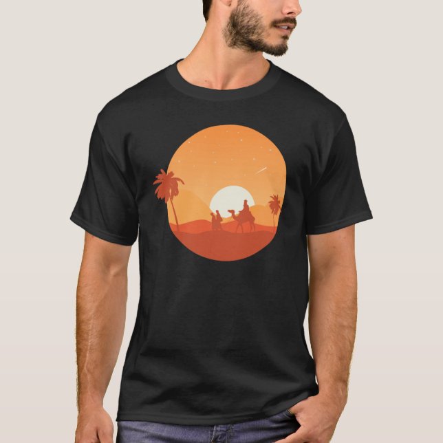 Camel Desert Sunset  Oasis Morocco T-Shirt (Vorderseite)