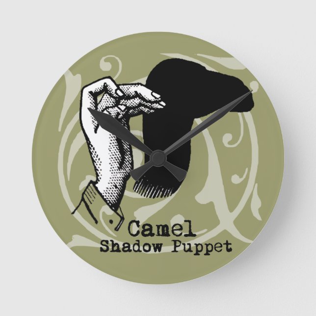 Camel Hand Puppet Shadow Games Vintag Runde Wanduhr (Vorderseite)