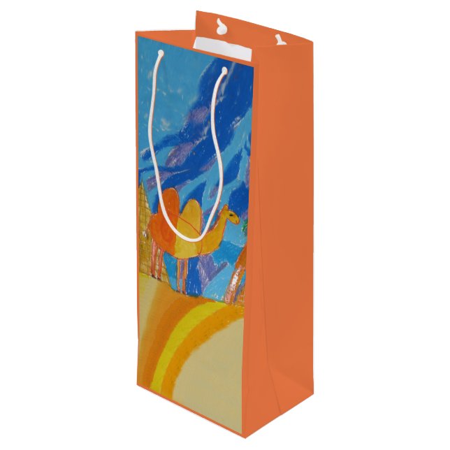 Camel Kunst von Kindern Geschenktüte Für Weinflaschen (Rückseite Schrägansicht)