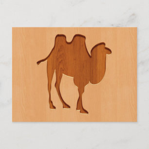 Camel-Silhouette in Holzdesign graviert Postkarte