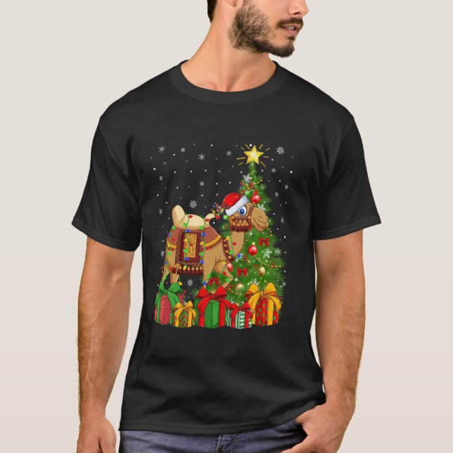 Camel Xmas Tree Lighting Weihnachtsmannmütze Weihn T-Shirt (Vorderseite)