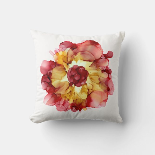 Camellia Bourgogne & Or coussin floral peint à la  (Recto)