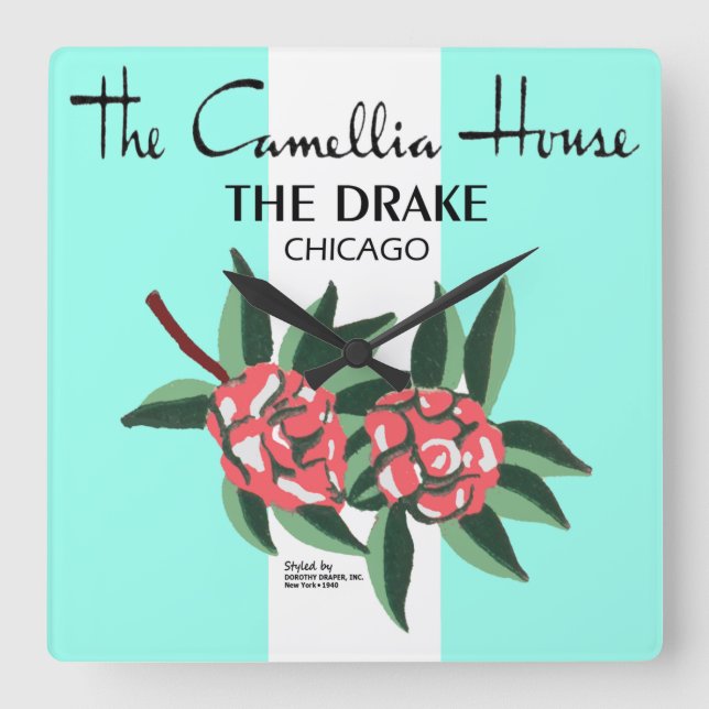 Camellia House, Drake Hotel, Chicago, IL Quadratische Wanduhr (Vorderseite)
