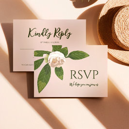 Camellia und Grüne Einfache Elegante RSVP Karte