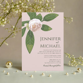 Camellia und Grüne Einfache Hochzeit Einladung