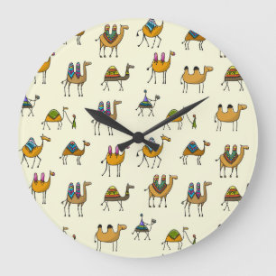 Camels Caravan Dekoration Nahtloses Muster Große Wanduhr
