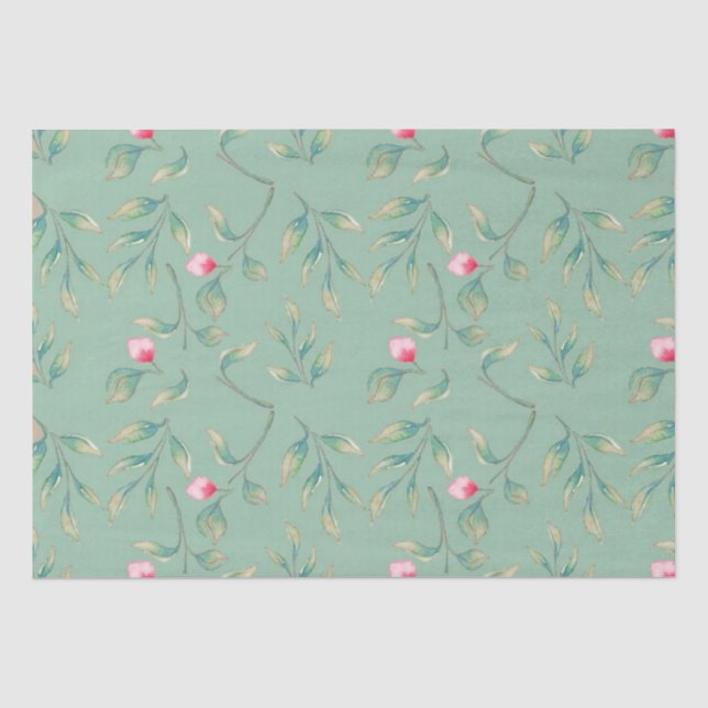 Cameo Green Floral Tissue Paper Seidenpapier (Vorderseite)