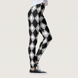 Cameo Harlequin Muster in Schwarz, Weiß, Grau Leggings