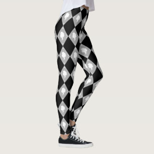 Cameo Harlequin Muster in Schwarz, Weiß, Grau Leggings