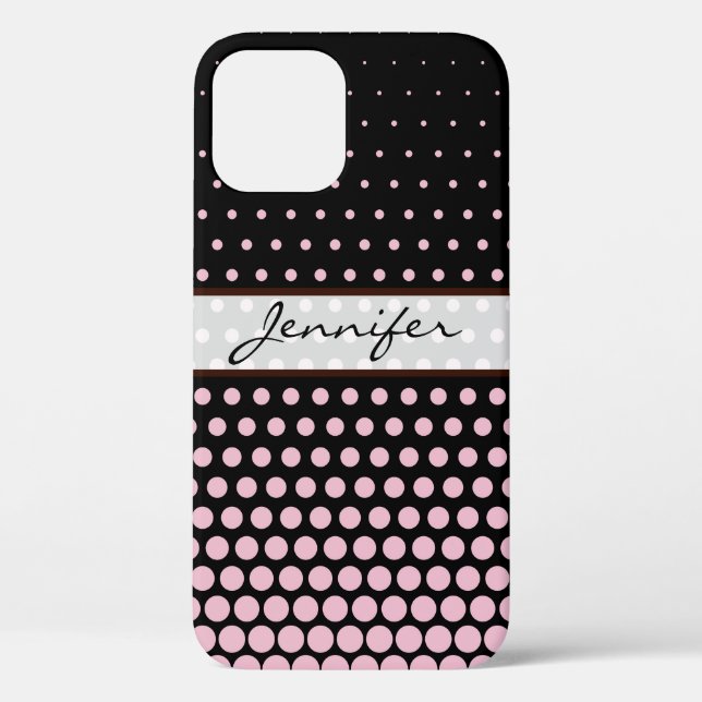 Cameo Pink Polka Dot Elegant Modernes Schwarz Case-Mate iPhone Hülle (Rückseite)